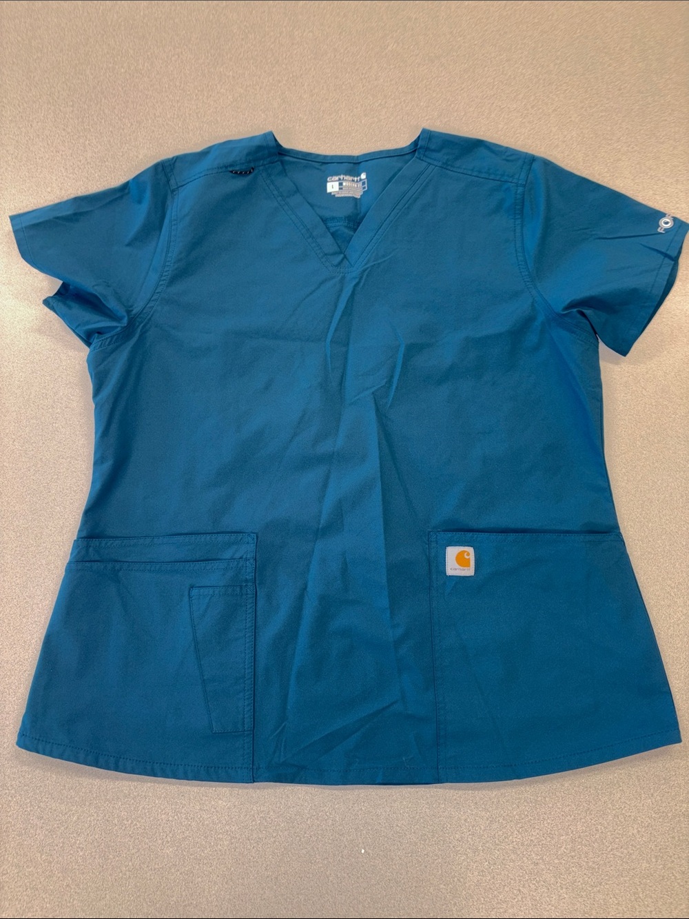 Carhartt Women's Teal V-Neck Utility Scrub Top with Patch Pockets